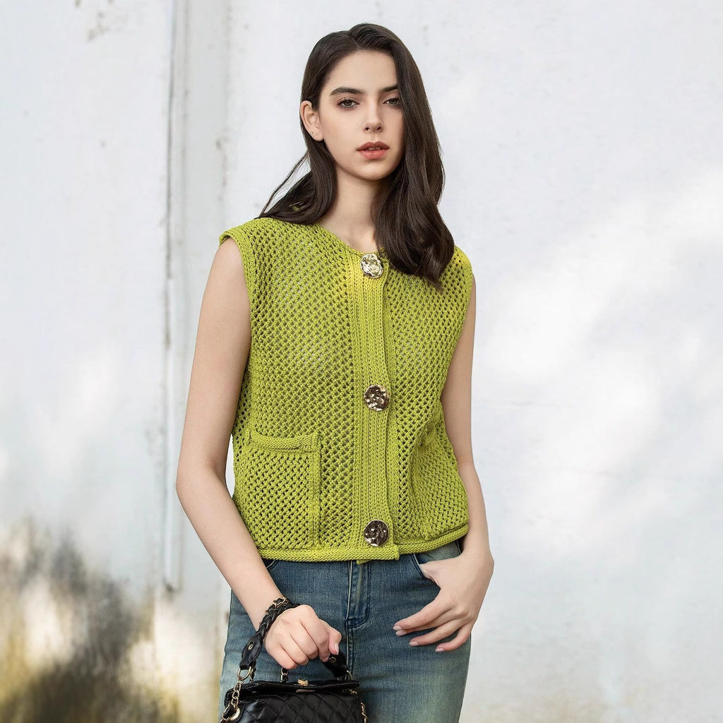 Damen Strickweste mit Knopfdetails und praktischen Taschen Sovae