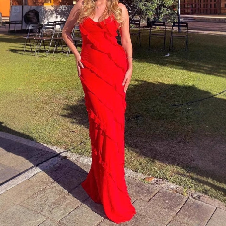 Damen Elegantes Maxikleid mit raffinierten Rüschendetails Sovae