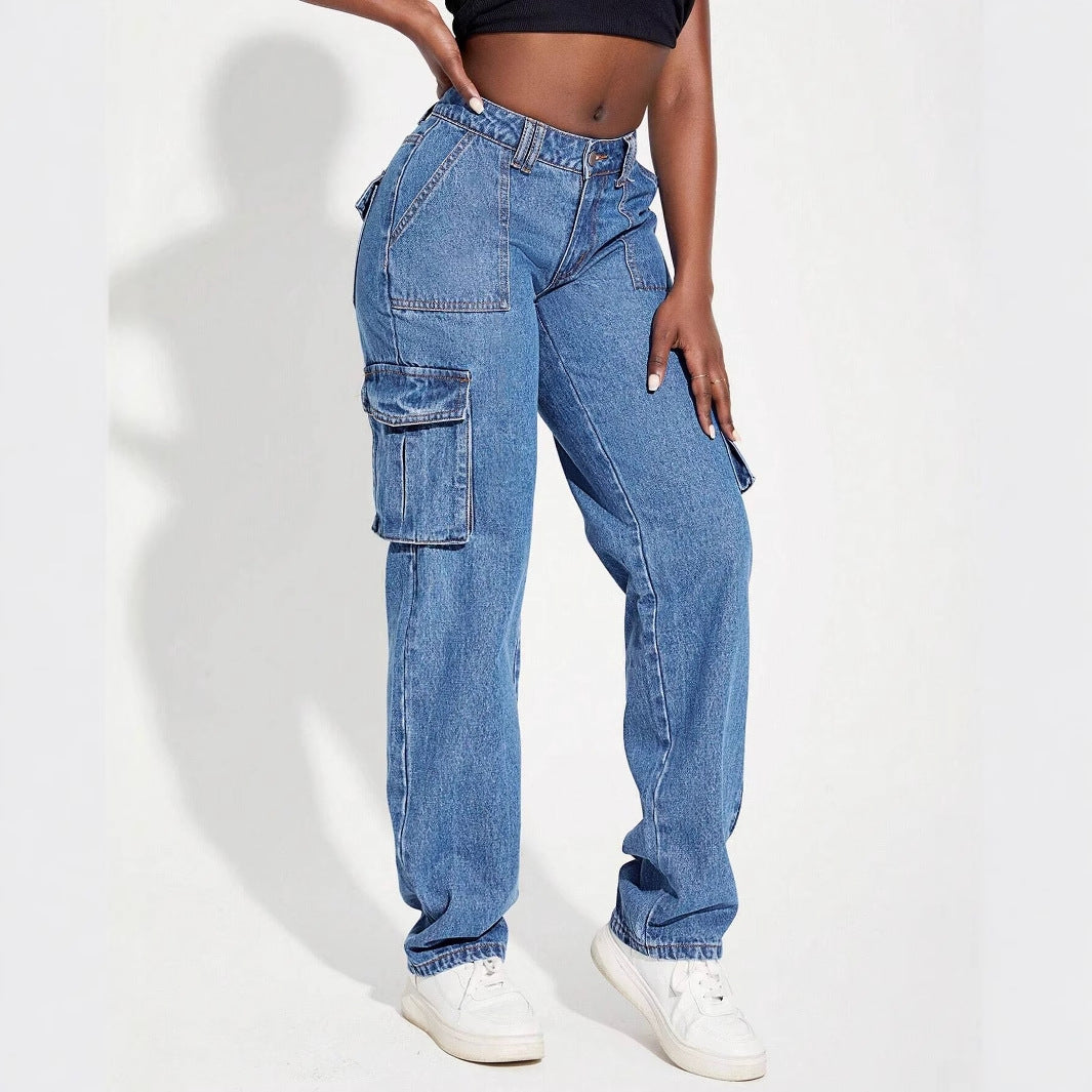 Damen Cargo-Jeans mit hohem Bund und praktischen Taschen Sovae