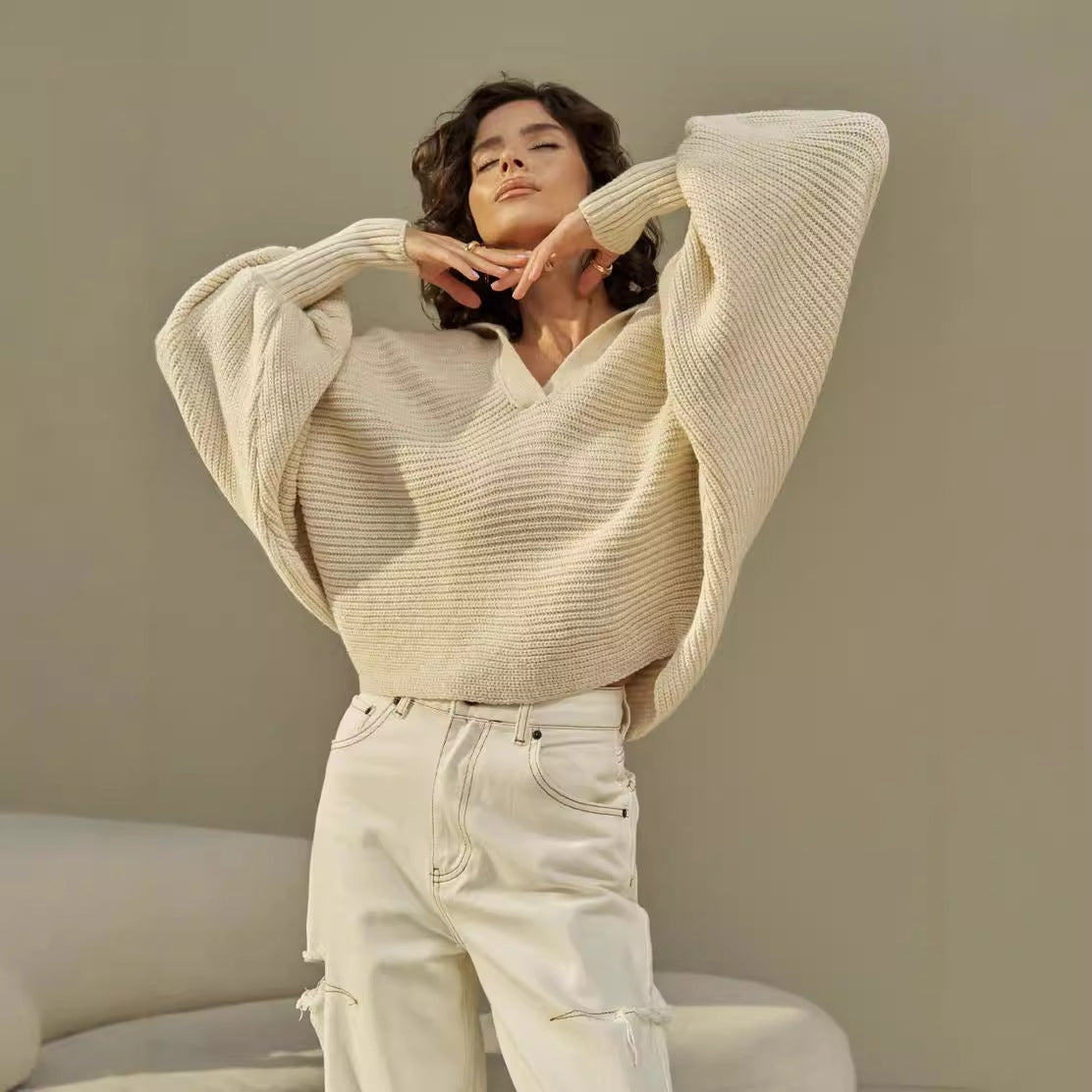 Damen Kuscheliger Oversized Pullover Sovae