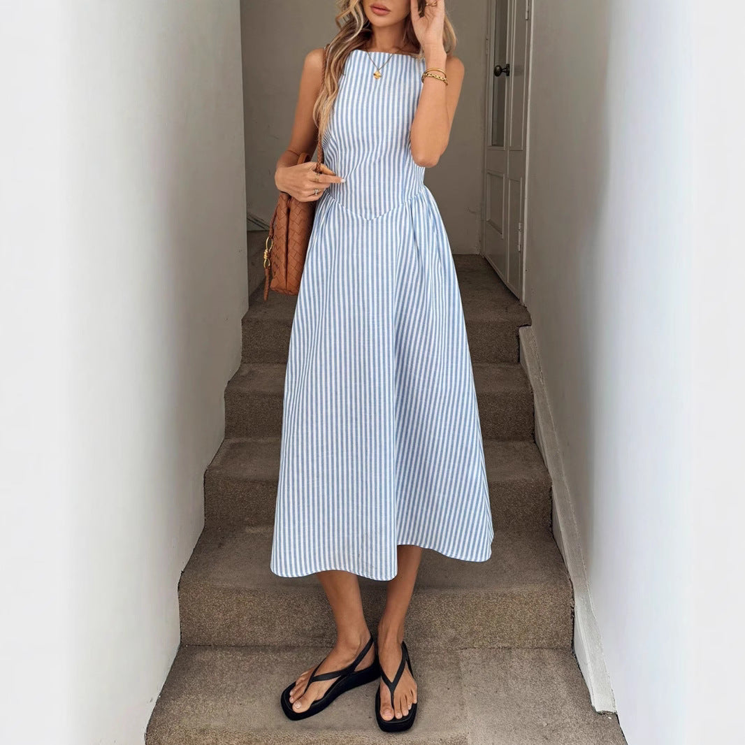 Damen Midi-Kleid mit schmalen Streifen und taillierter Silhouette Sovae