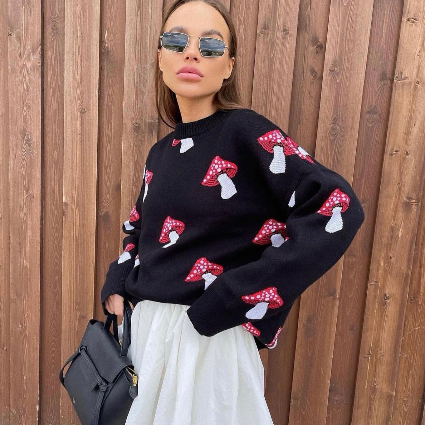 Damen Pullover mit verspielten Pilzstickereien Sovae