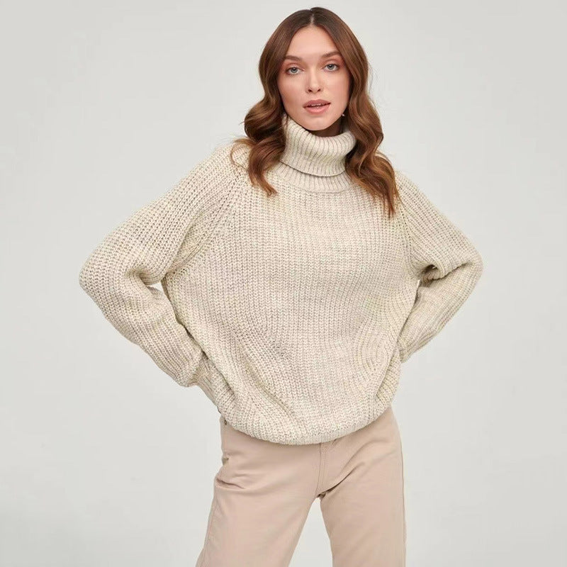 Damen Grobstrickpullover mit hohen Kragen Sovae