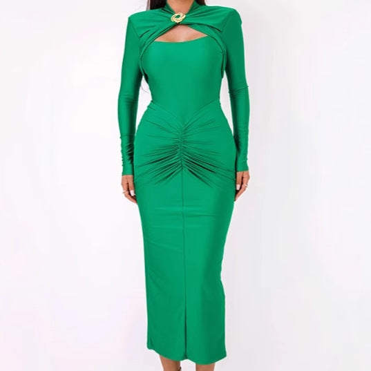 Damen Elegant anliegendes Maxikleid mit raffiniertem Drapierungsdesign Sovae