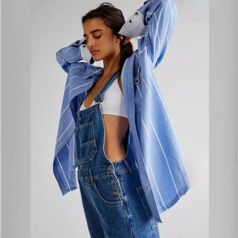 Damen Modische Denim-Latzhose mit verstellbaren Trägern und praktischen Taschen Sovae