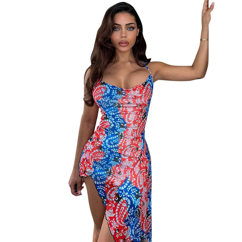 Damen asymmetrisches Maxikleid mit floralem Design Sovae