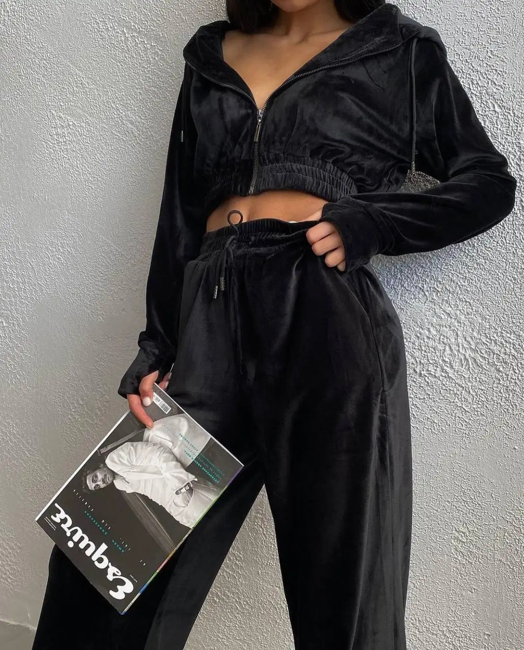 Damen Velours-Loungewear-Set mit Kapuze und elastischen Bündchen Sovae