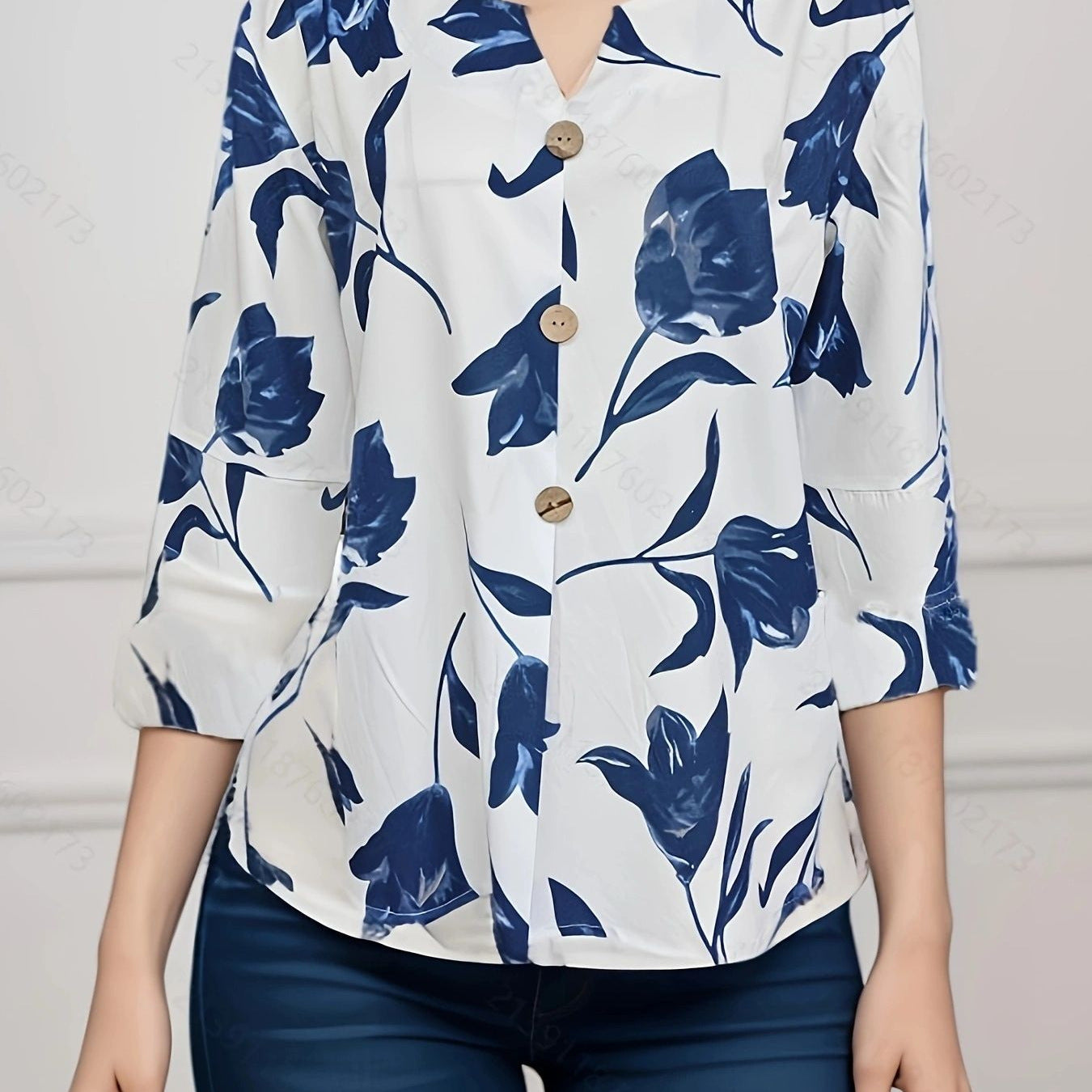 Damen Bluse mit floralem Design und Knöpfen Sovae
