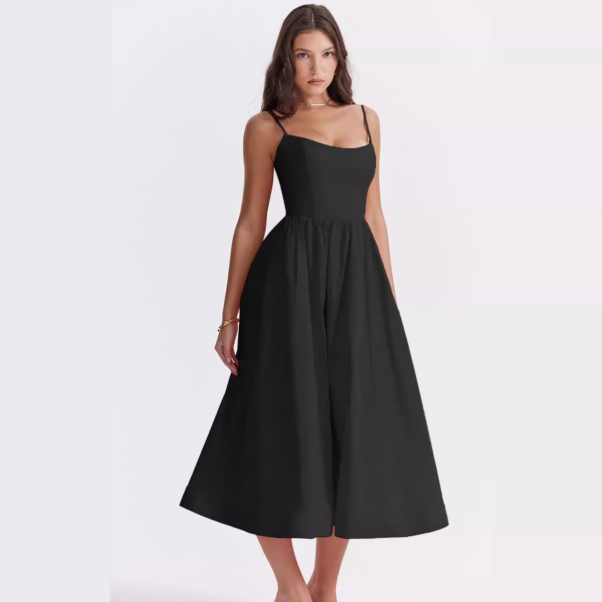 Damen Maxikleid mit floralem A-Linien-Schnitt und zarten Spaghettiträgern Sovae