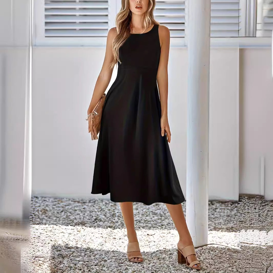 Damen klassisches Midikleid mit A-Linie und elegantem Rundhalsausschnitt Sovae