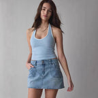 Damen Jeansrock mit hohem Bund und praktischen Fronttaschen Sovae