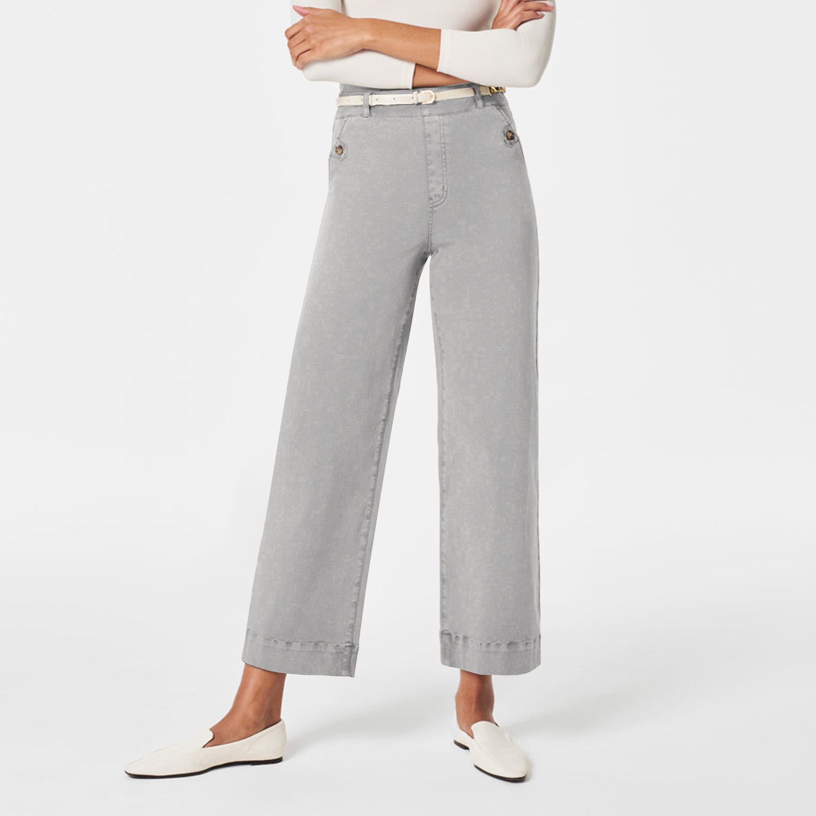 Damen Weit geschnittene High-Waist Hose mit eleganten Knopfdetails Sovae