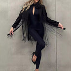 Damen Eleganter Langarm Jumpsuit mit Floral-Detail Sovae