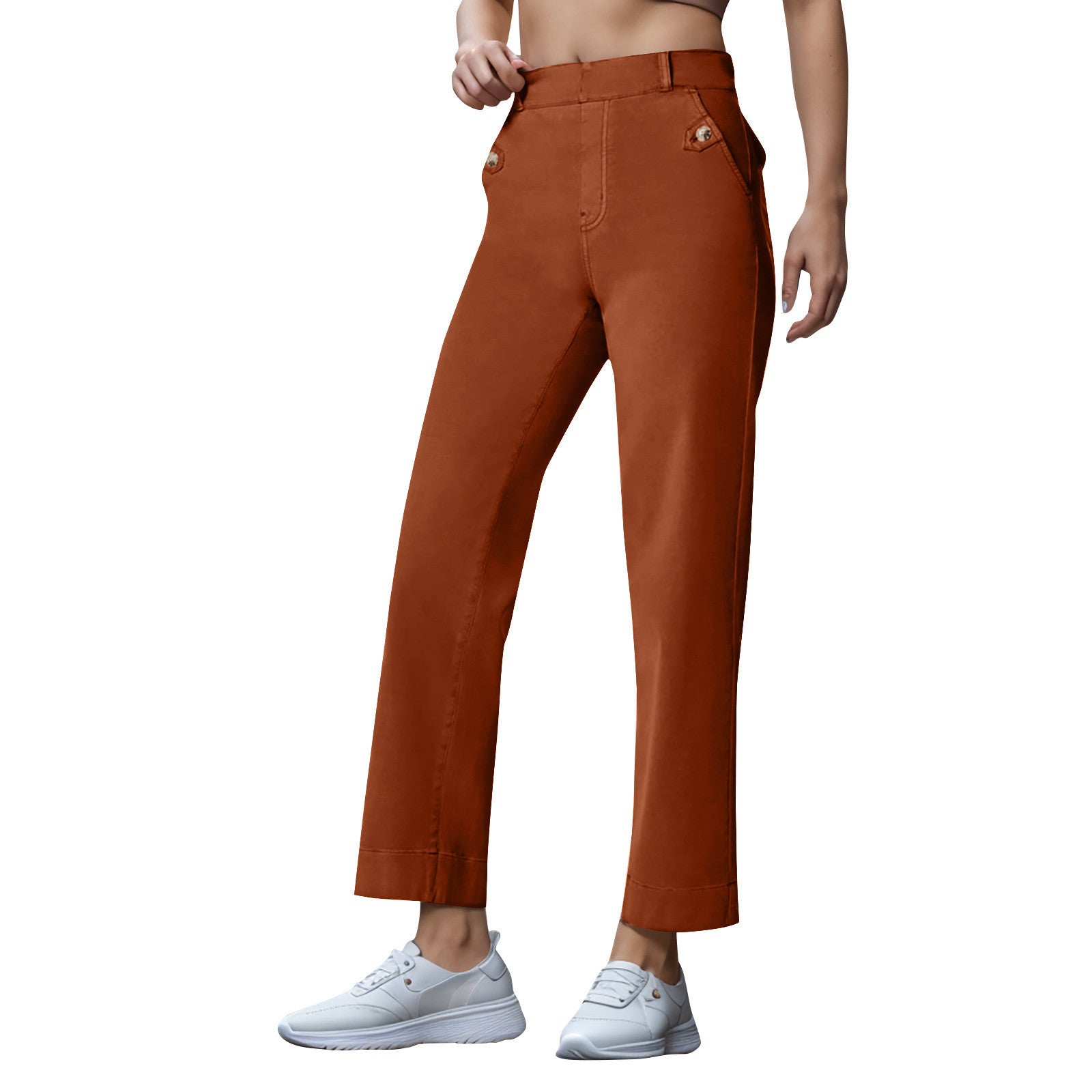 Damen Weit geschnittene High-Waist Hose mit eleganten Knopfdetails Sovae