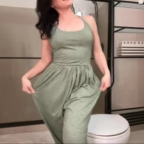 Damen lässiger Jumpsuit mit breiten Trägern und praktischen Taschen Sovae