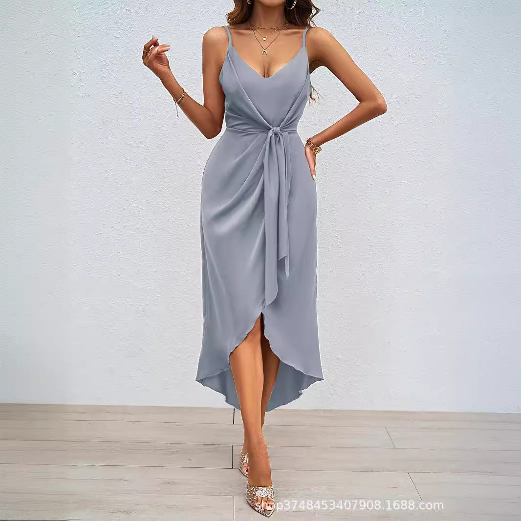 Damen Maxikleid mit elegantem Wickeldesign und schmalen Spaghetti-Trägern Sovae