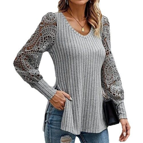 Damen Strickpullover mit raffinierten Spitzenärmeln Sovae