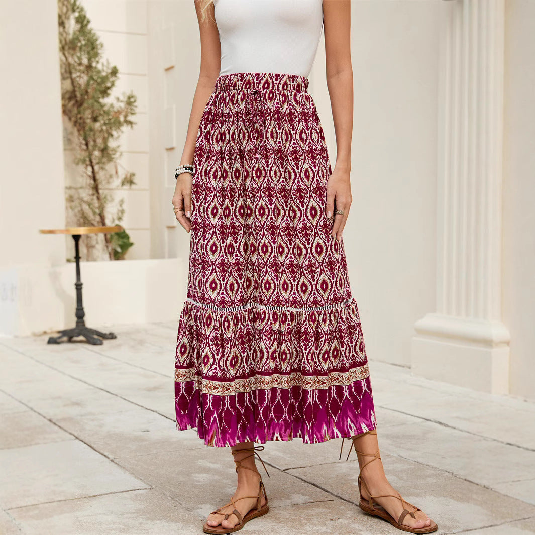 Damen Boho Maxirock mit elastischem Bund und Volants Sovae