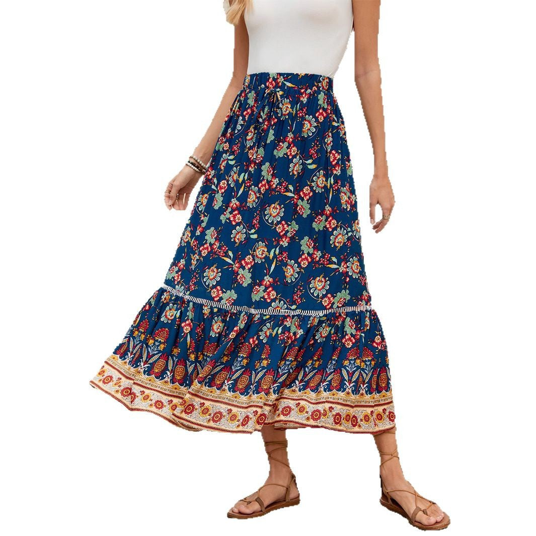 Damen Maxirock mit floralen Mustern und Volants Sovae