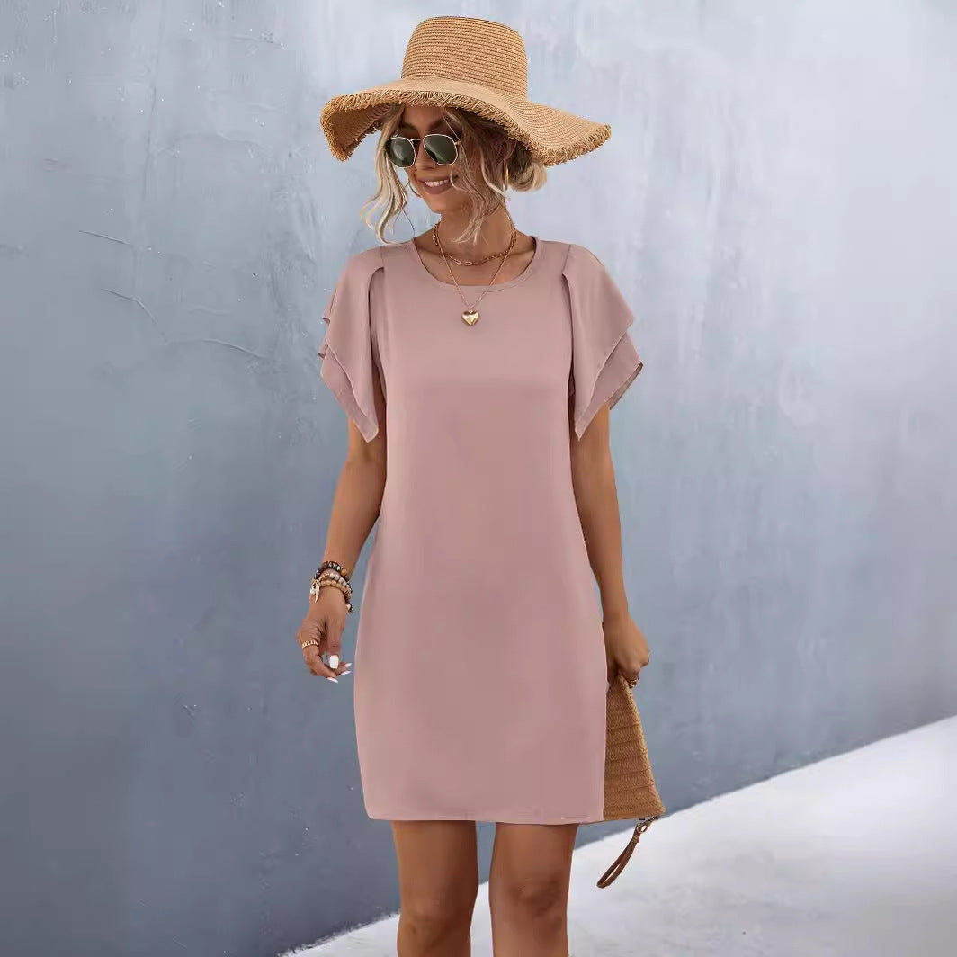 Damen Kurzarmkleid mit voluminösen Rüschendetails und bequemen Schnitt Sovae