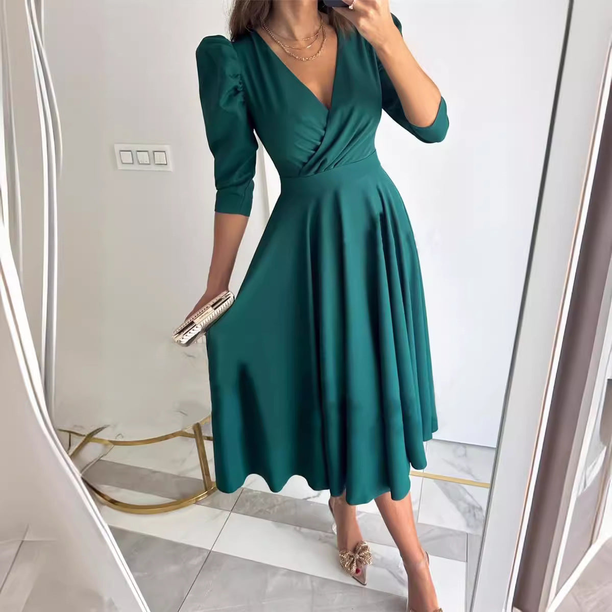 Damen Elegantes Midi Kleid Sovae