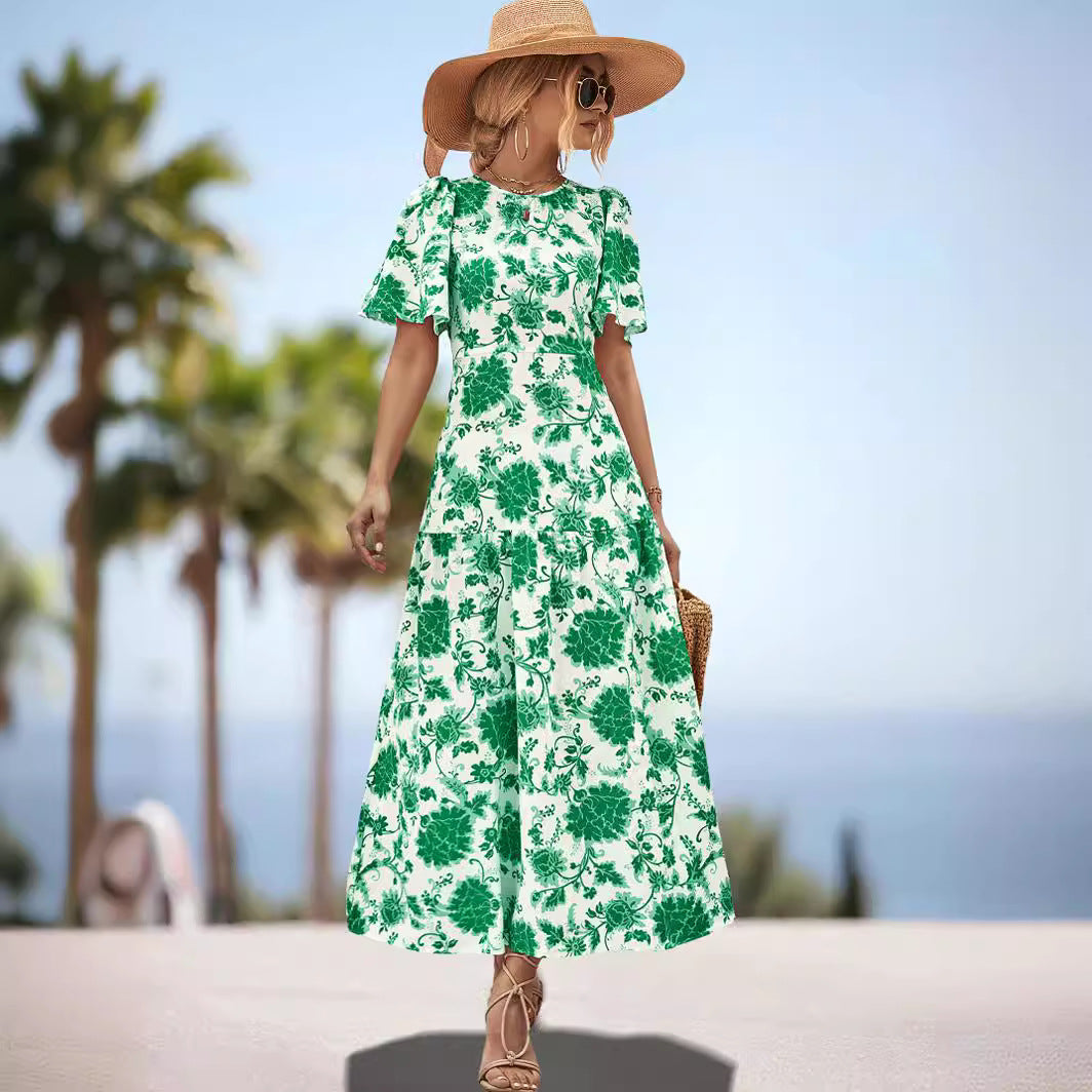 Damen Maxikleid mit floralem Print und eleganter Raffung Sovae