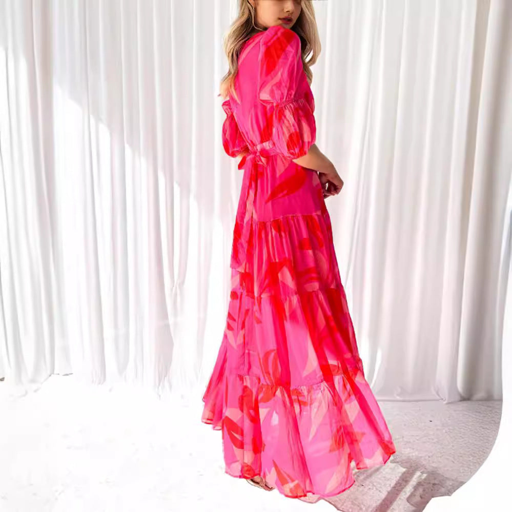 Damen Maxikleid mit voluminösen Ärmeln und floralen Details Sovae