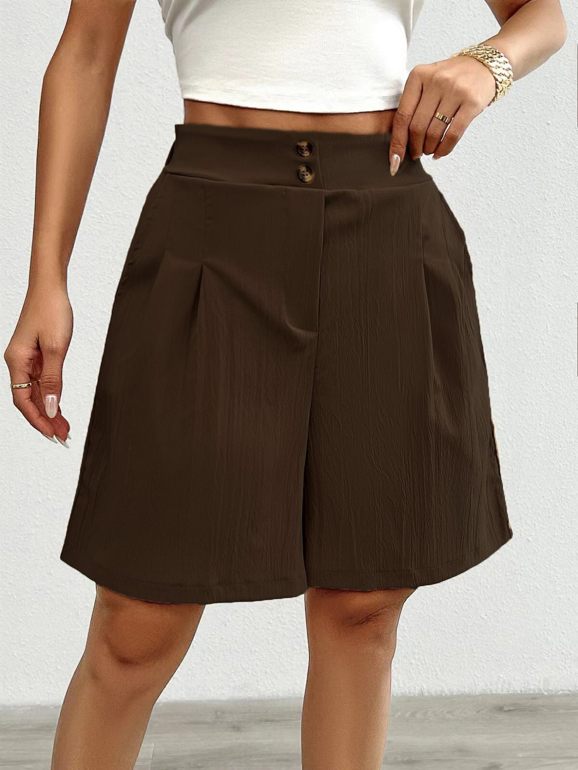 Damen Elegante Shorts mit Knopfverschluss und faltigem Design Sovae