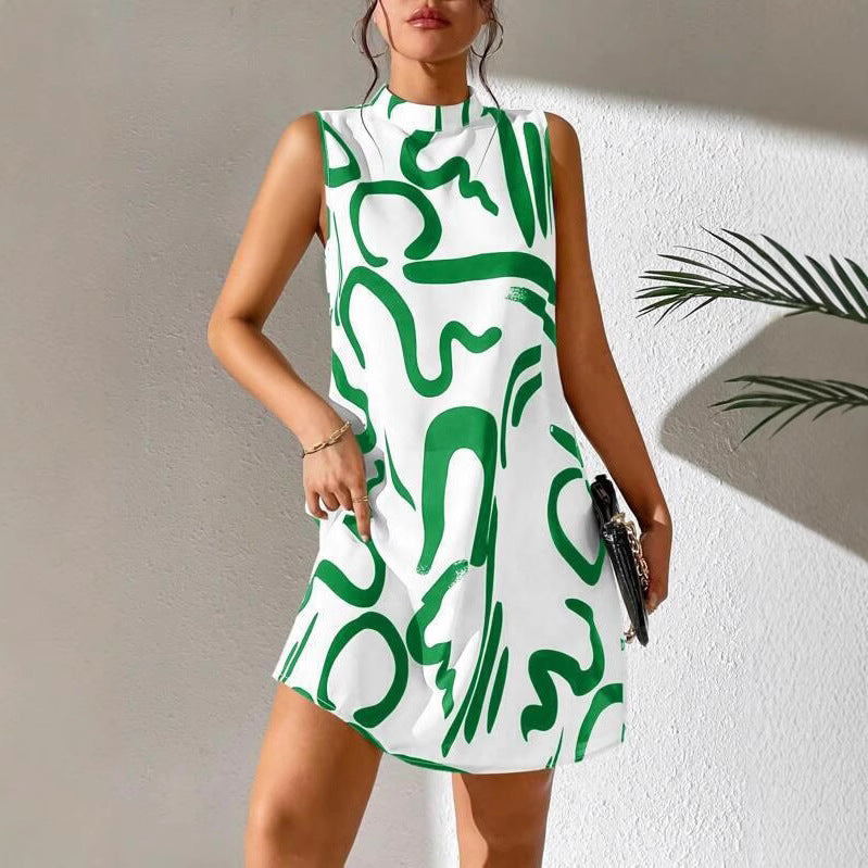Damen A-linien Minikleid mit modernem grafischem Muster und Stehkragen Sovae