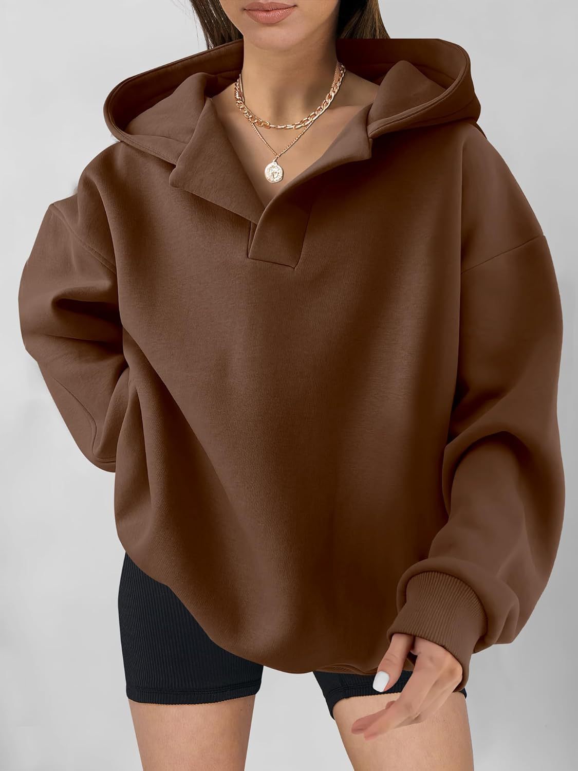 Damen lässiger Hoodie mit hohem Kragen und Oversized-Schnitt Sovae