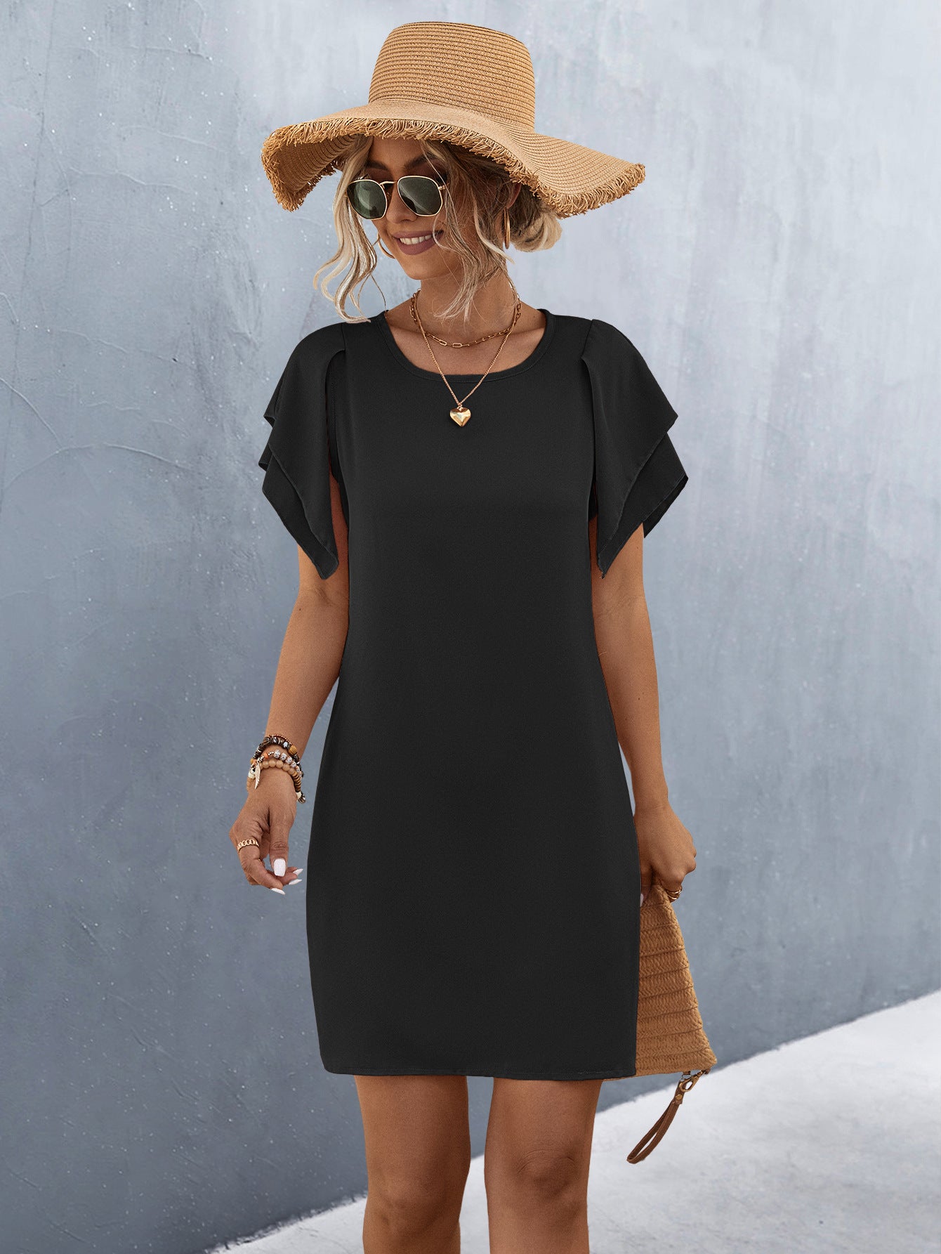 Damen Kurzarmkleid mit voluminösen Rüschendetails und bequemen Schnitt Sovae