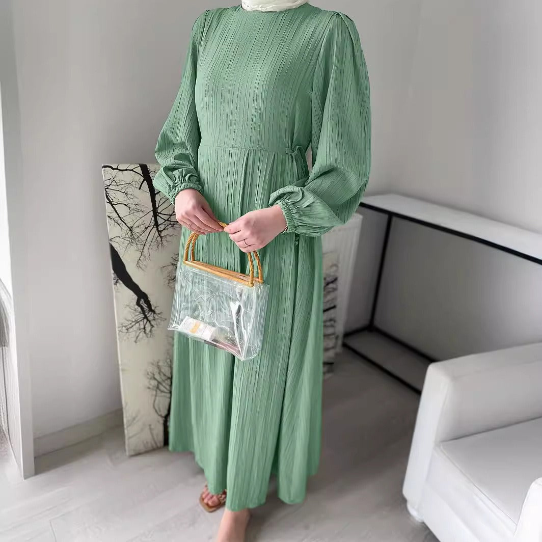 Damen Maxikleid mit strukturiertem Design und Puffärmeln Sovae