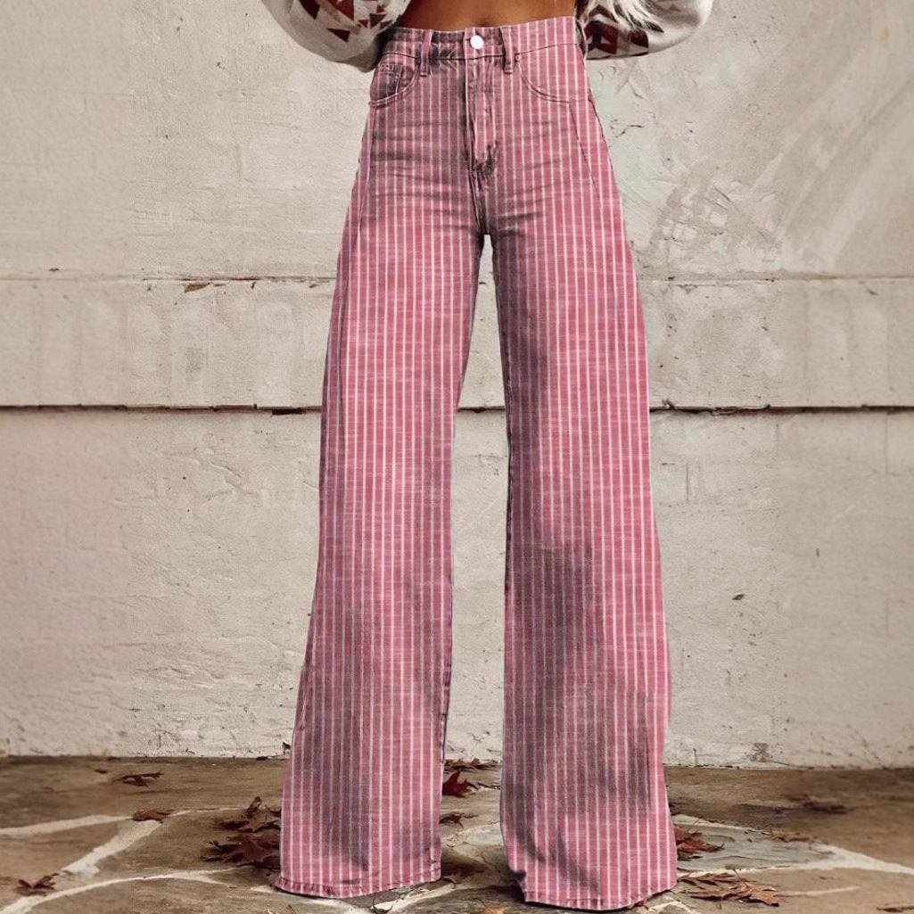 Damen Hochtaillierte Wide-Leg Jeans mit Streifen Sovae