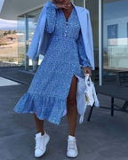 Damen Midikleid mit fließendem Schnitt und eleganten Rüschen Sovae