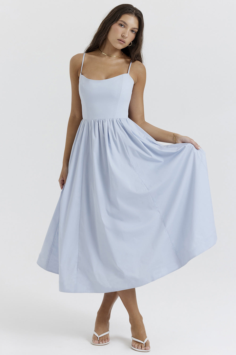Damen Maxikleid mit floralem A-Linien-Schnitt und zarten Spaghettiträgern Sovae