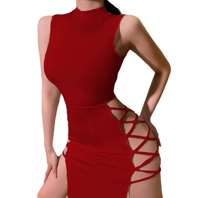 Damen Figurbetonendes Minikleid mit hohem Kragen und raffinierten Cut-Out-Design Sovae