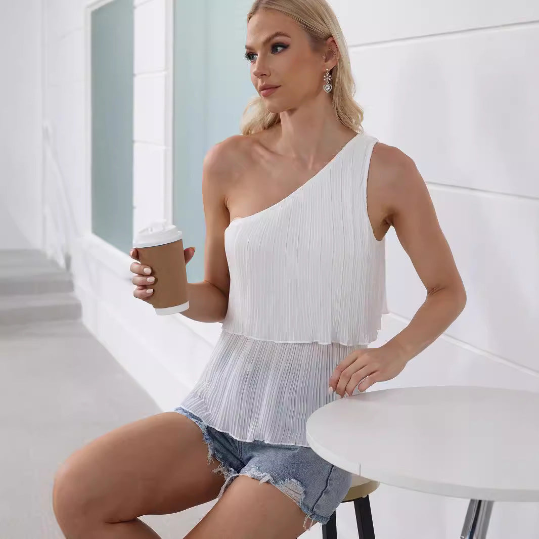 Damen Elegantes One-Shoulder Blusenshirt Sovae