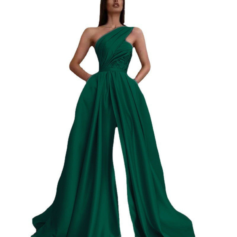 Damen Elegantes asymmetrisches Maxikleid mit Hohem Schlitz Sovae