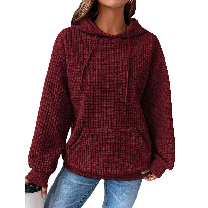 Damen Waffelstruktur Hoodie mit Kängurutasche und lässigem Schnitt Sovae