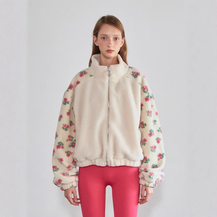 Damen kuscheliger Fleece-Pullover mit floralem Design Sovae