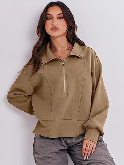 Damen sportlicher Fleece-Pullover mit Reißverschluss und lässigem Schnitt Sovae