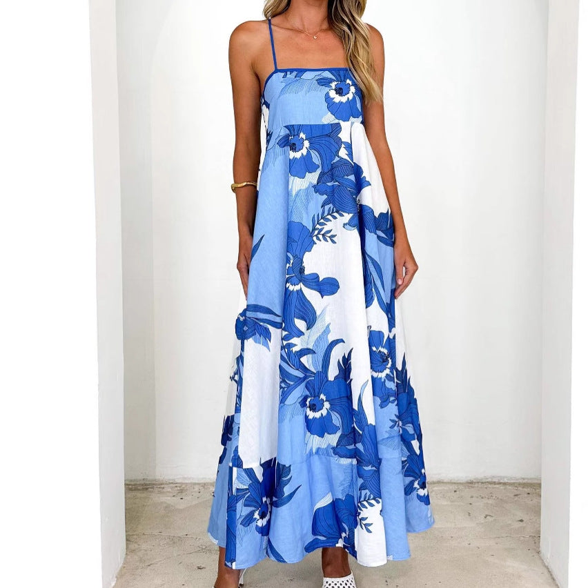 Damen Maxikleid mit floralem Bambus-Design und schwingendem Saum Sovae