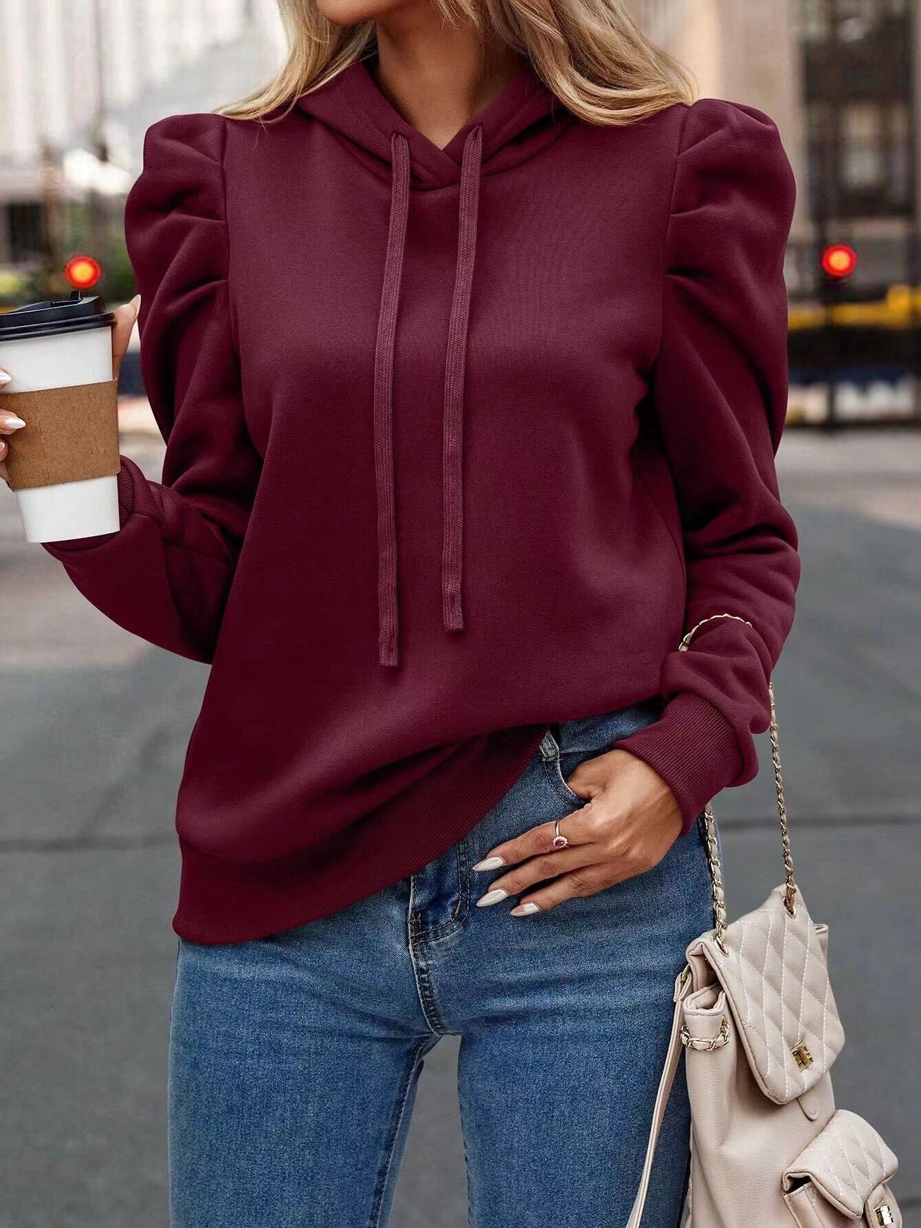Damen Modischer Hoodie mit Puffärmeln Sovae