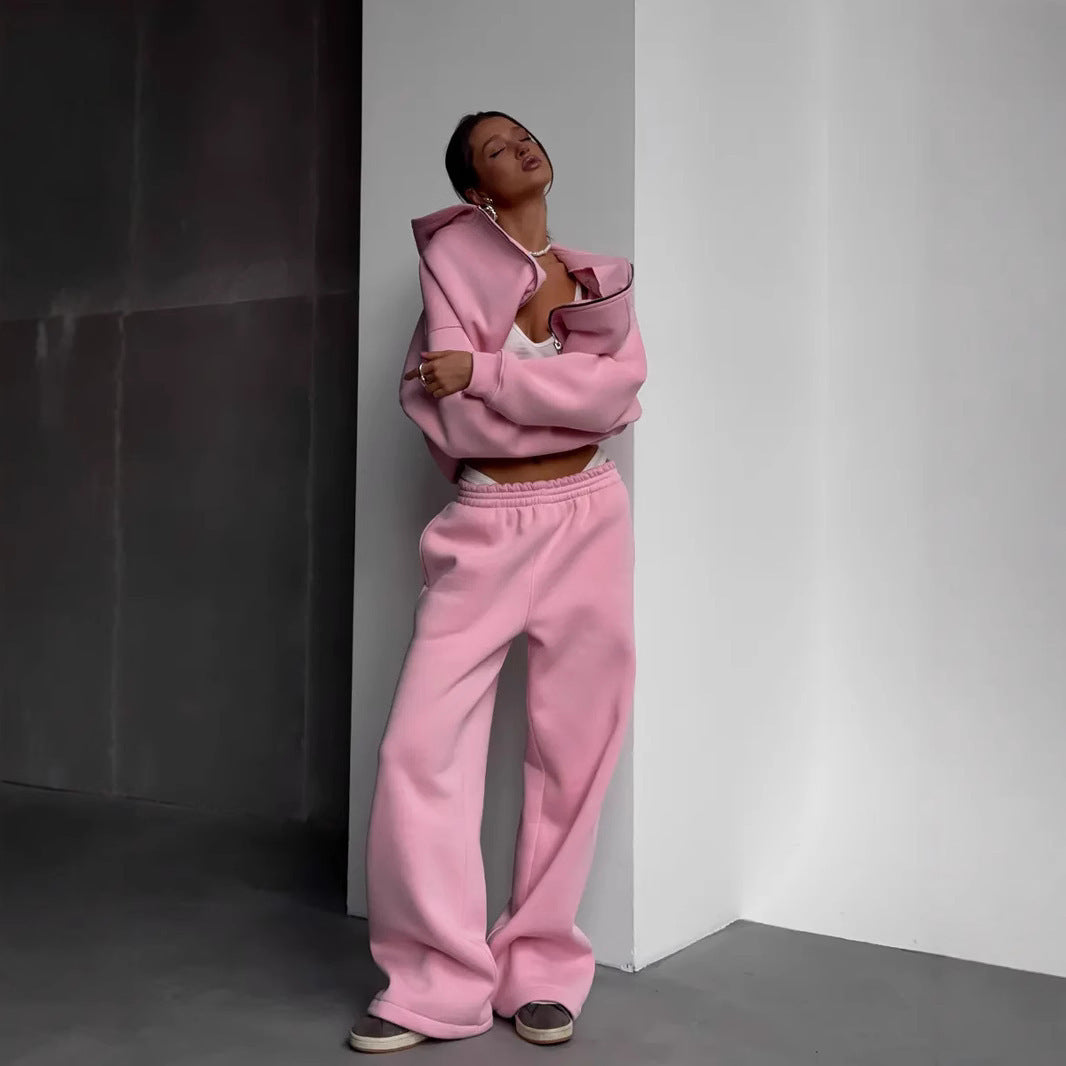 Damen stylischer Freizeit-Hoodie mit durchgehendem Reißverschluss und bequemen Jogginghosen Sovae