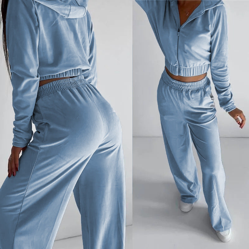 Damen Sportliches Fleece-Set mit Kapuze Sovae
