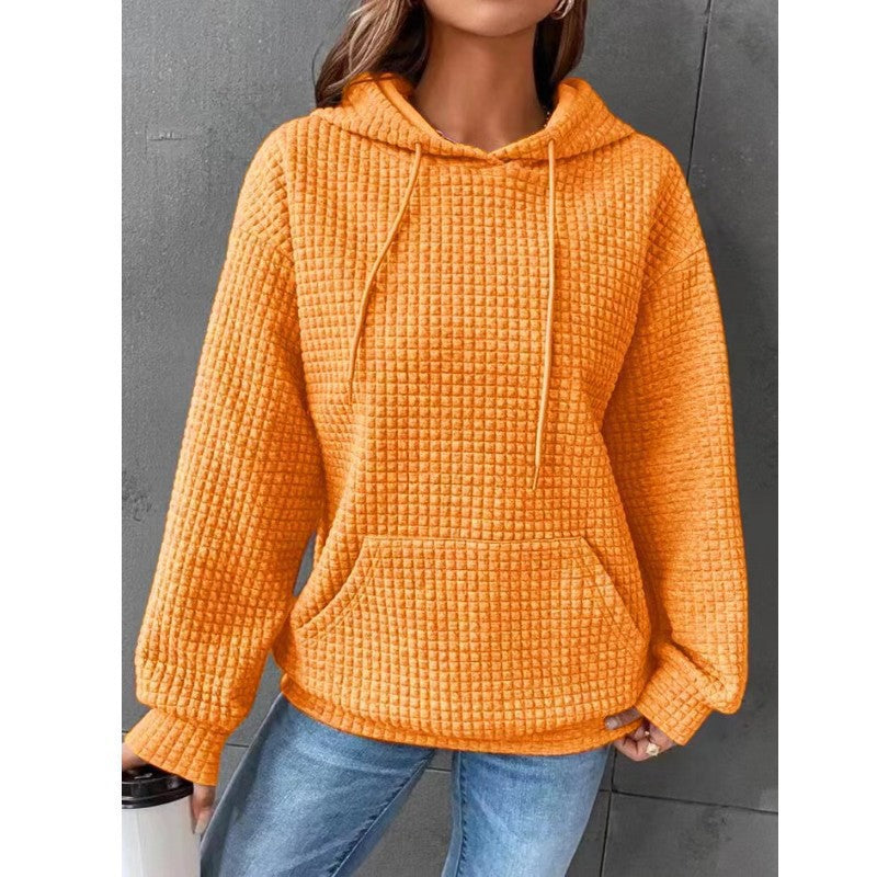 Damen Waffelstruktur Hoodie mit Kängurutasche und lässigem Schnitt Sovae