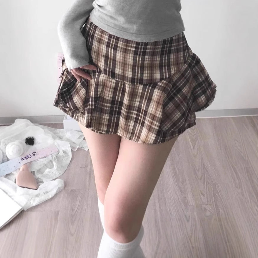 Damen Verspielter Karorock mit integrierten Shorts und hohem Bund Sovae