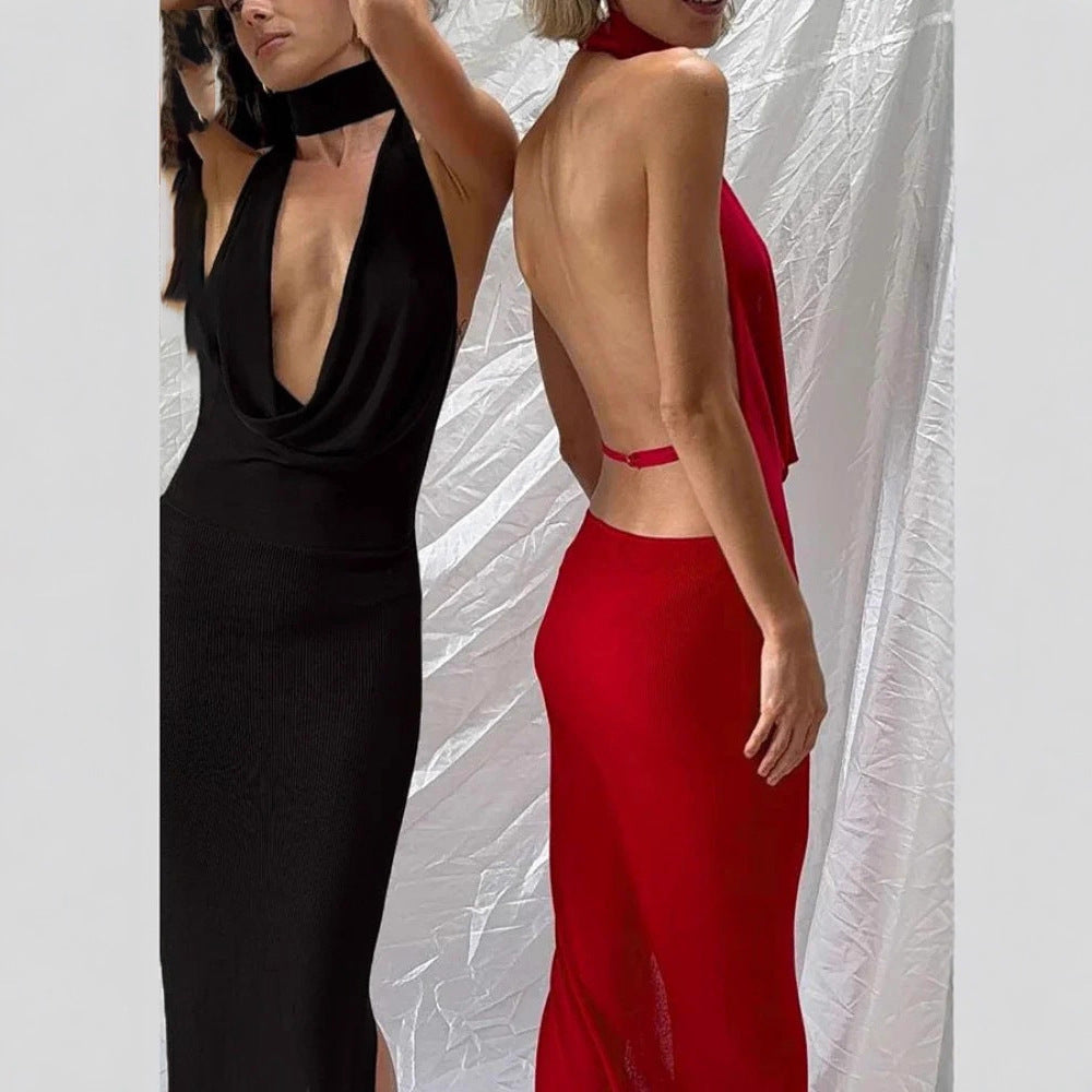 Damen elegantes Maxikleid mit tiefem Ausschnitt Sovae