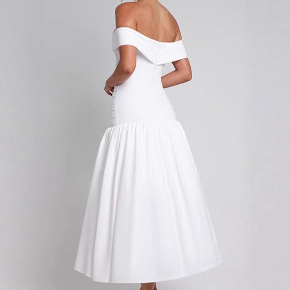 Damen Hochwertiges Off-Shoulder Maxikleid mit tailliertem Schnitt und fließendem Rock Sovae