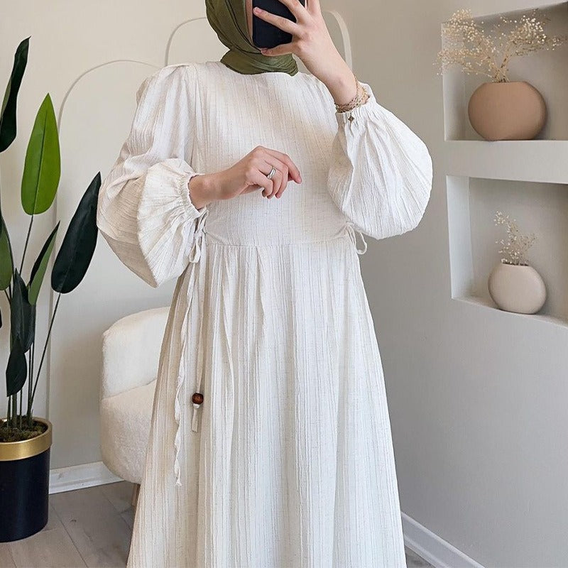 Damen Maxikleid mit strukturiertem Design und Puffärmeln Sovae